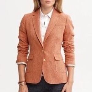 Banana Republic Burnt Orange Wool Blend Tweed Academia Blazer Women's Size 12